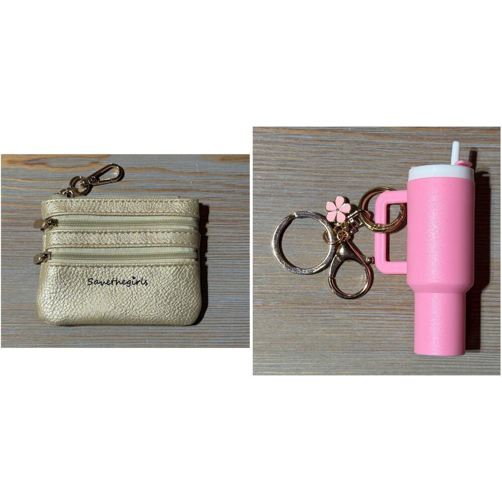 Save The Girls Mini Zippered Pouch with Mini Tumbler Keychain